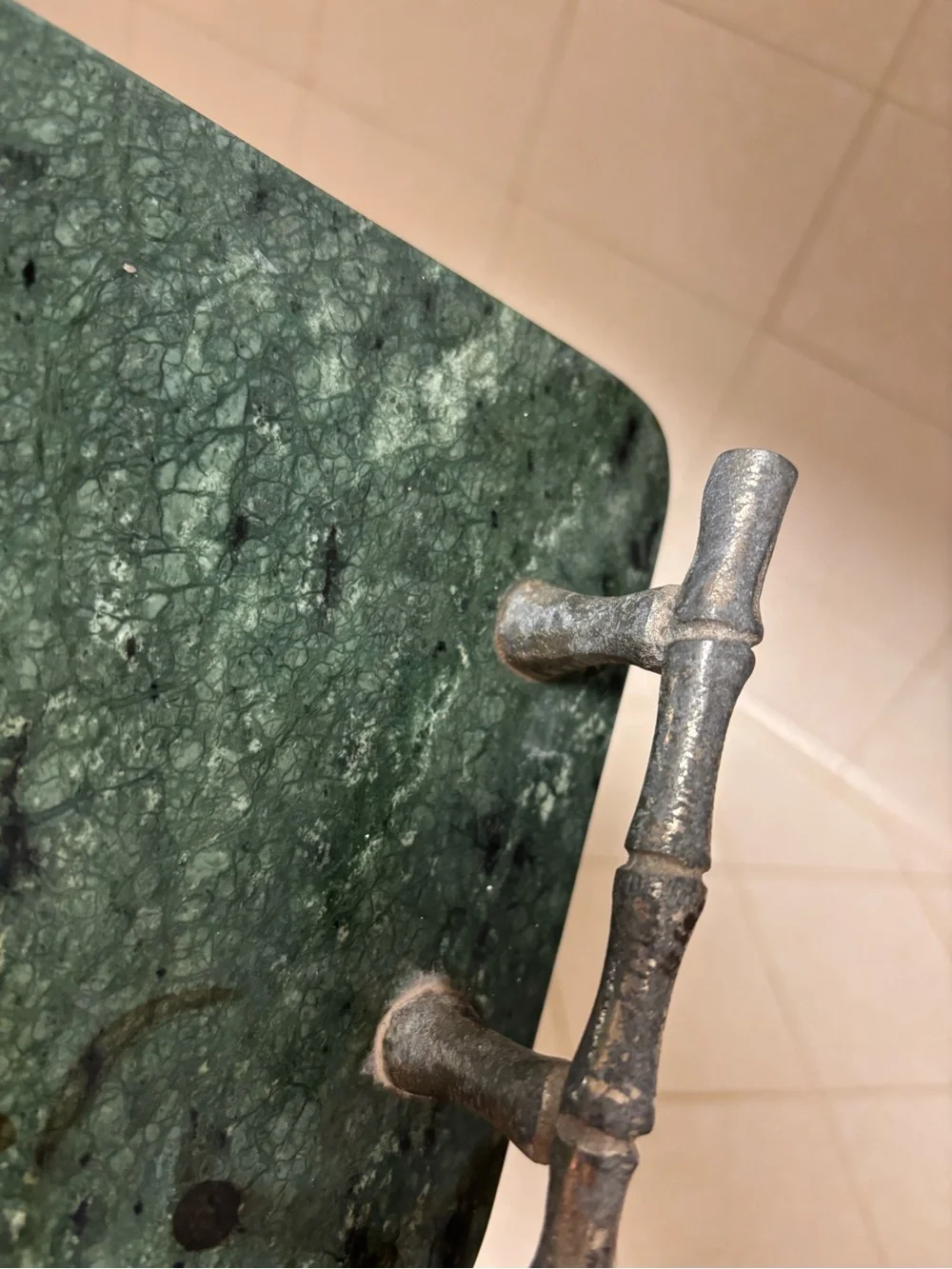 Green Marble Bath Tray with Metal Handles